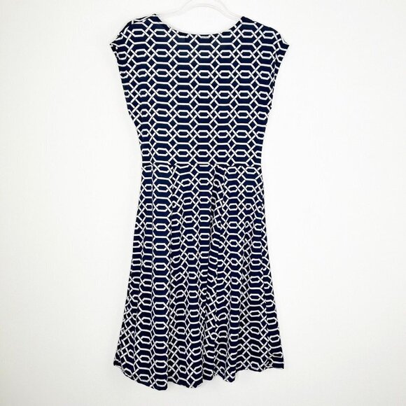 Superfoxx Faux Wrap Jersey Dress Womens Size Small Navy Geometric - Picture 8 of 9